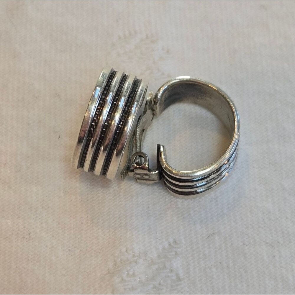 Sterling Silver HRM Harry R Morgan Ribbed Clip-On Wide Hoop Earrings